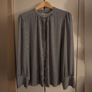 LOFT Navy and White Striped Button Down Blouse